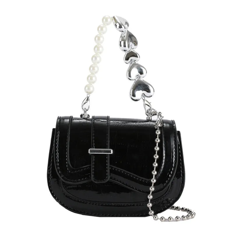 Silver PU leather mini tote crossbody bag with single shoulder strap and mobile phone pocket