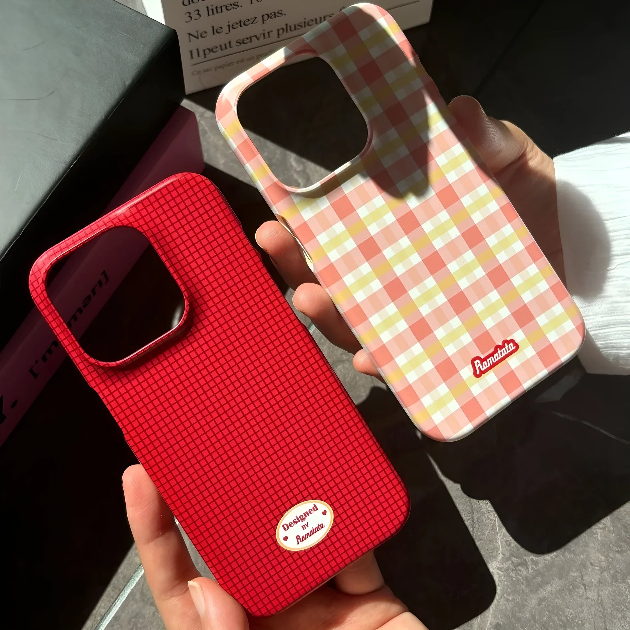 Original plain plaid phone case for iPhone 15 Pro Max anti-fingerprint red grid frosted protective shell