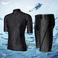 Men's black leopard print short-sleeved swimsuit suit with split quick-drying fabric, front view