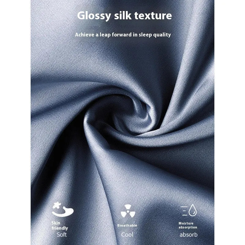 Men's thin Ice silk three-piece home wear set showing shorts and trousers in one of seven colour options.