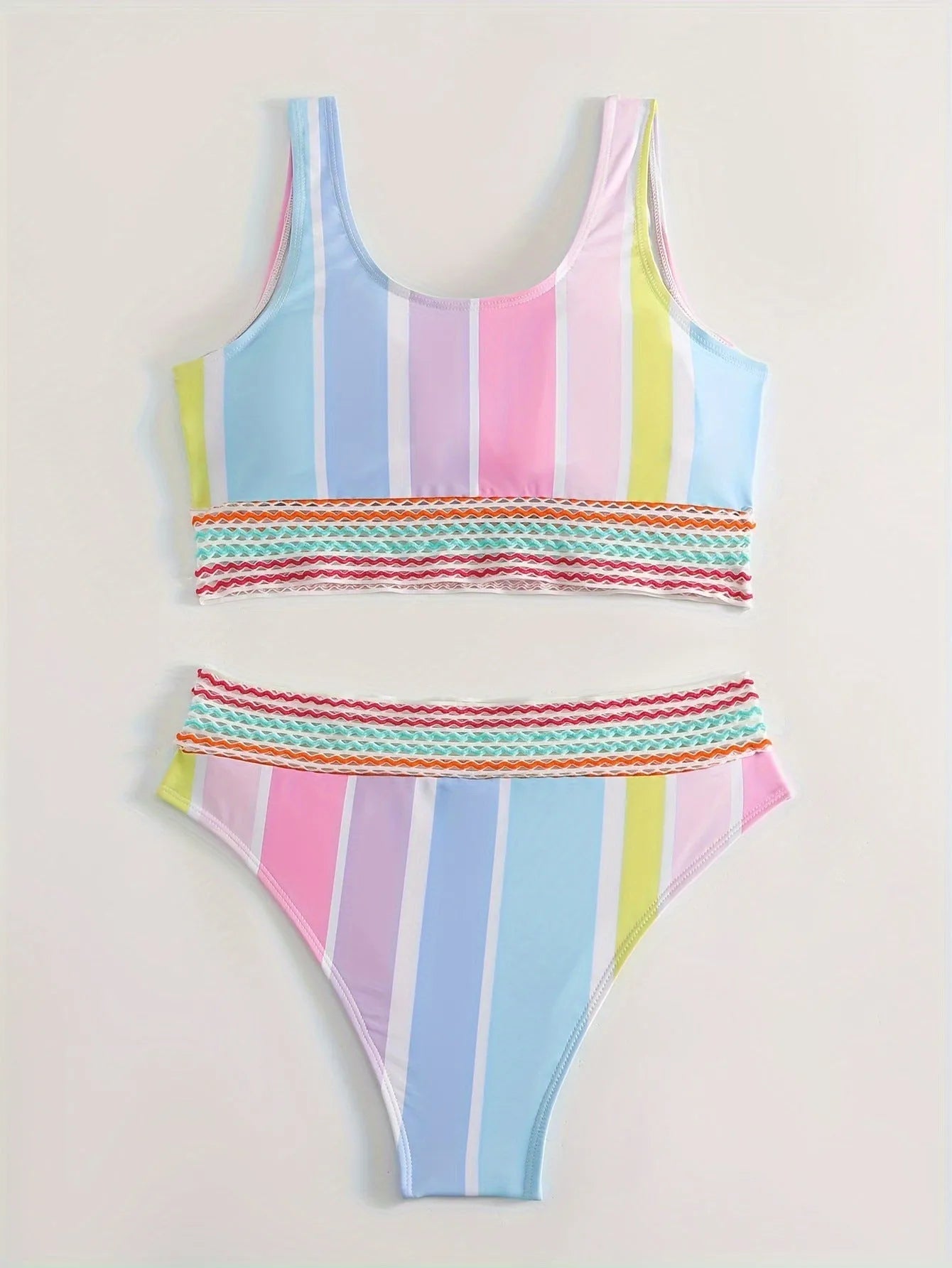 Women's striped bikini swimwear set in polyester spandex fabric for swimming sports