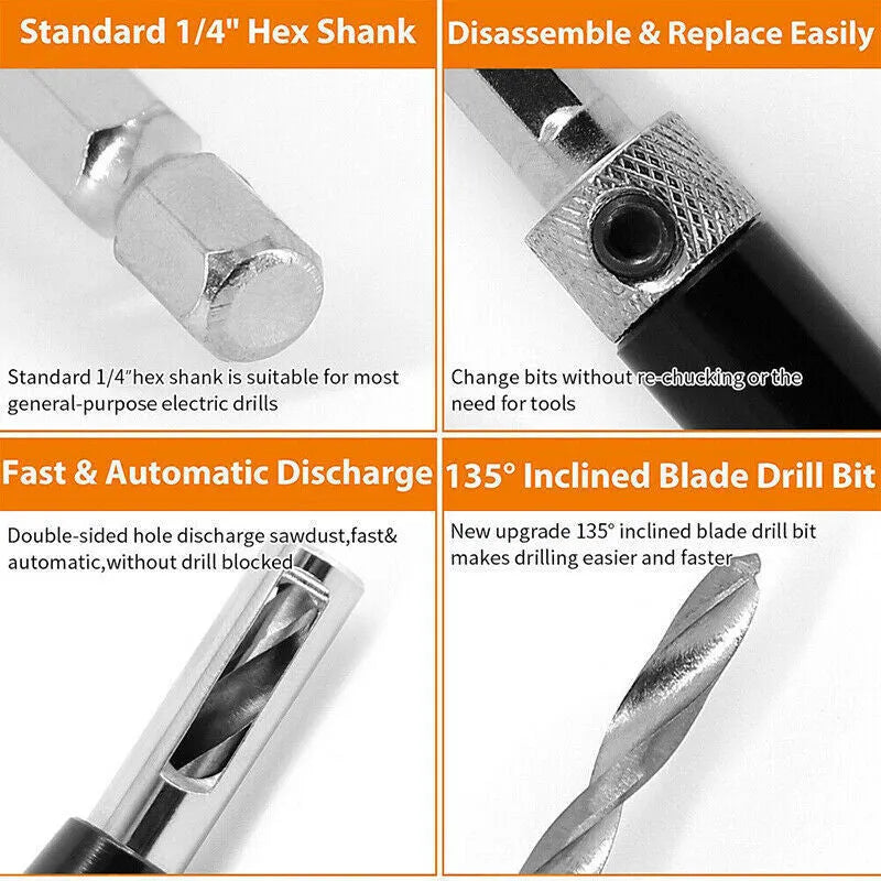 Black high speed steel woodworking hinge drill hole locator with hexagon handle for door and window hinge installation