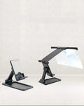 Black folding mobile phone screen amplifier with detachable holder showing 12 inch curved display