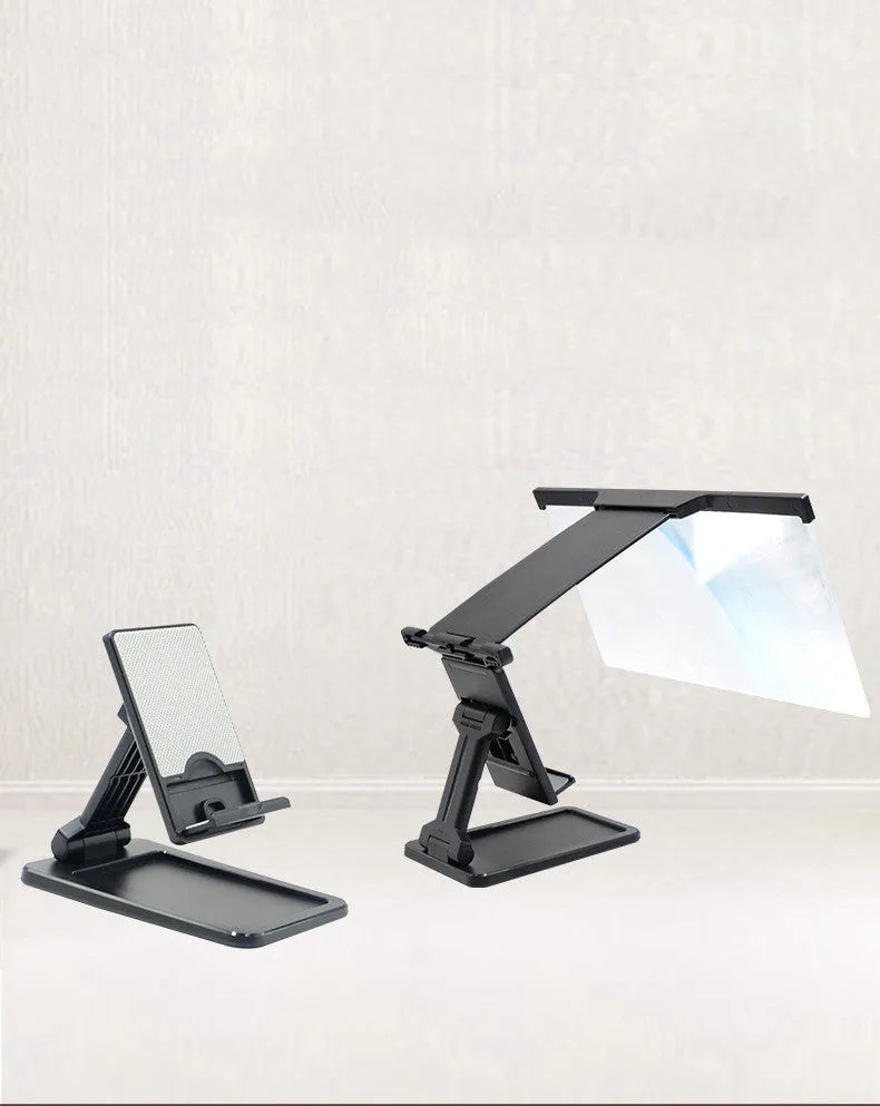 Black folding mobile phone screen amplifier with detachable holder showing 12 inch curved display