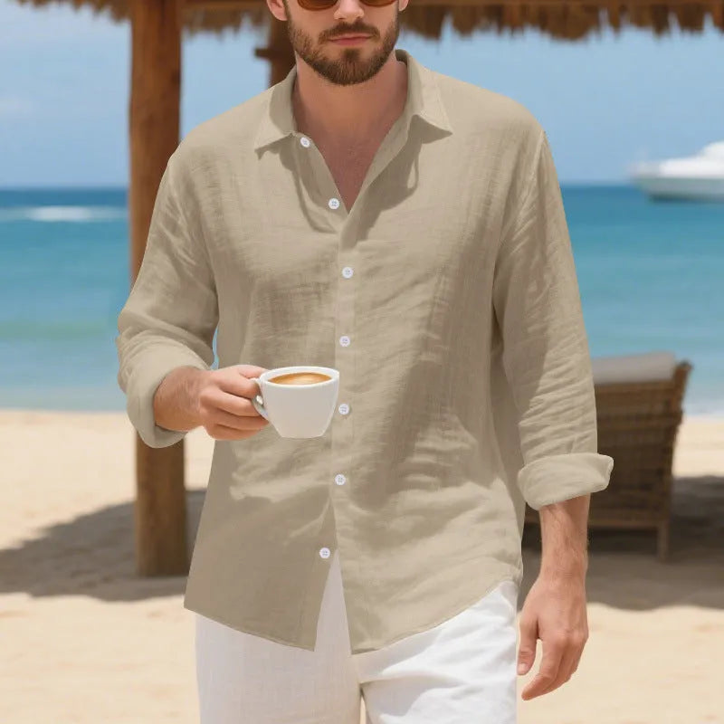 Men's linen casual shirt in American loose fit available in eight colour options