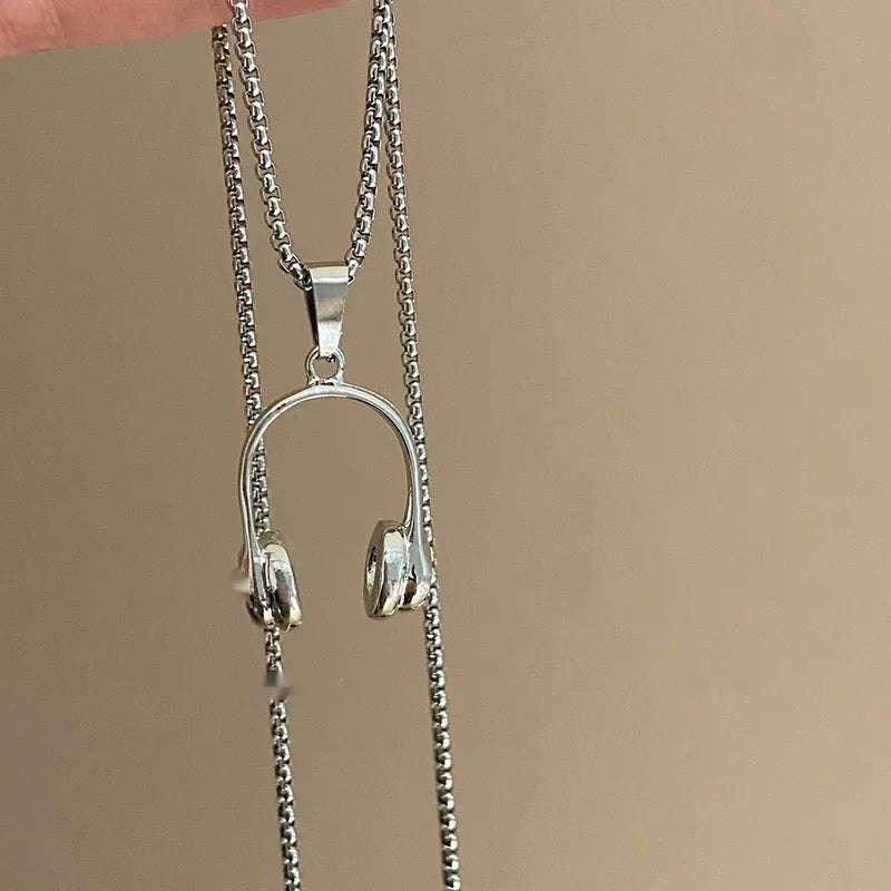 Alloy headset necklace electroplated finish unisex casual pendant jewellery on white background