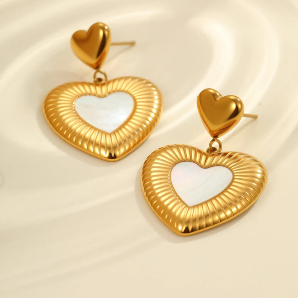 Gold heart-shaped stainless steel earrings with 18K electroplating for women