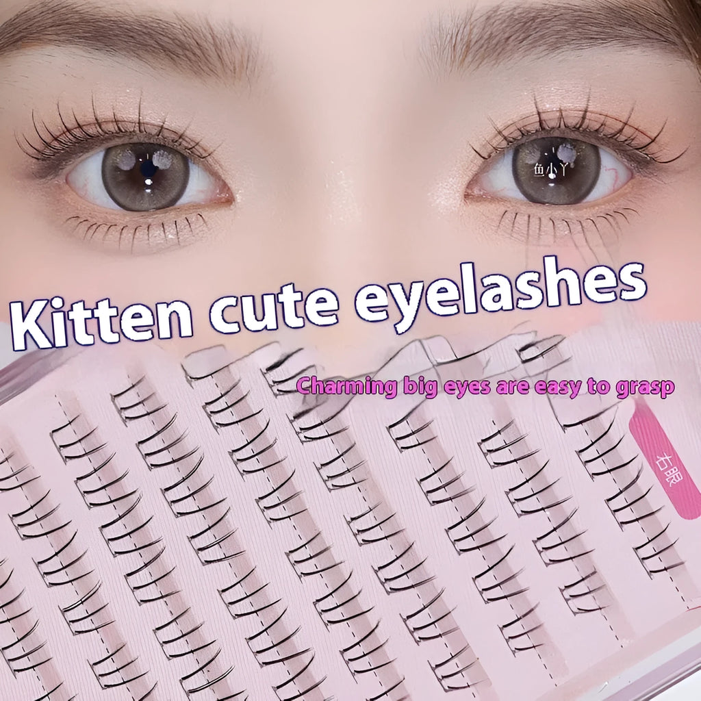 12 row false eyelashes with kitten paw lower lashes natural long style pointed tails