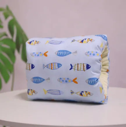Baby cotton nursing arm pillow with forearm support, blue triangle design, 25x23cm