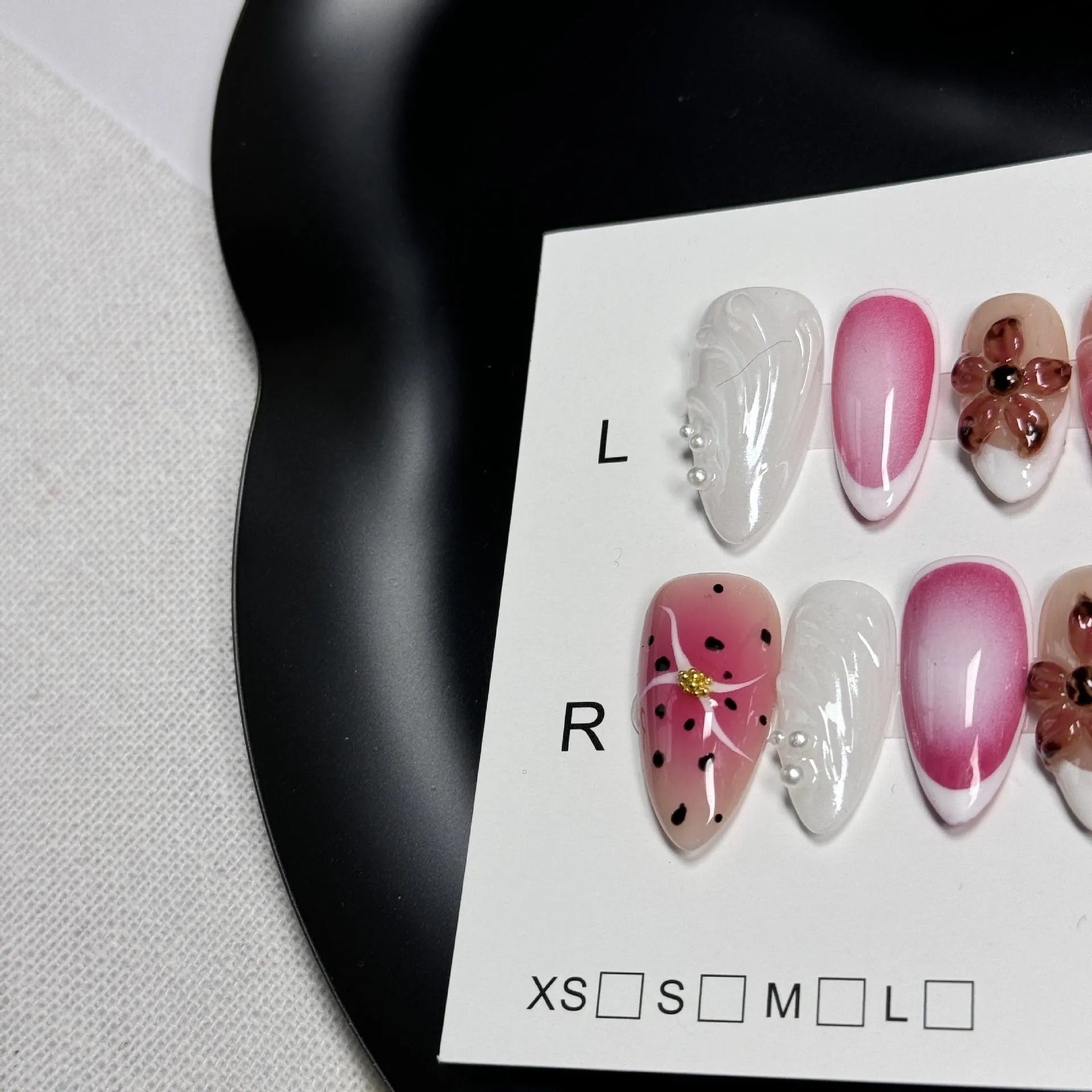 3D carved nail art stickers with embossed candy patterns in almond shape with four size options