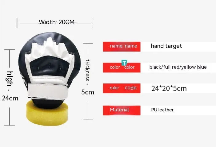 Black and white PU boxing target for martial arts training, 24 x 20 x 5cm, held vertically