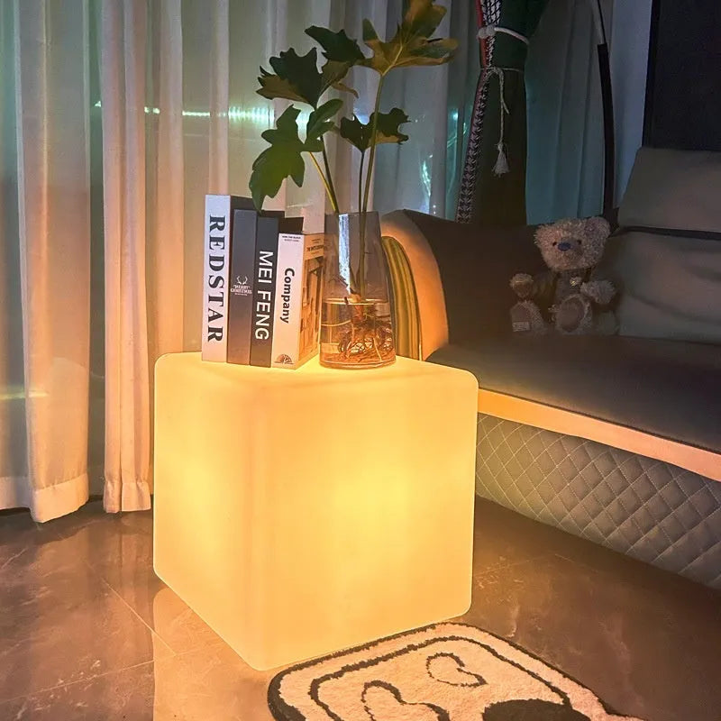 Waterproof LED cube stool light in modern square design for outdoor seating and lighting