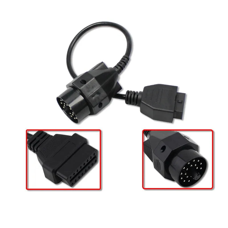 BMW OBD2 adapter cable with 20-pin and 16-pin connectors for vehicle diagnostics.