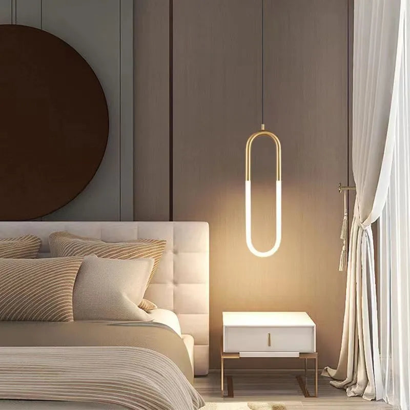 Nordic minimalist U-shaped bedside chandelier with compact 20cm diameter and tri-colour dimming