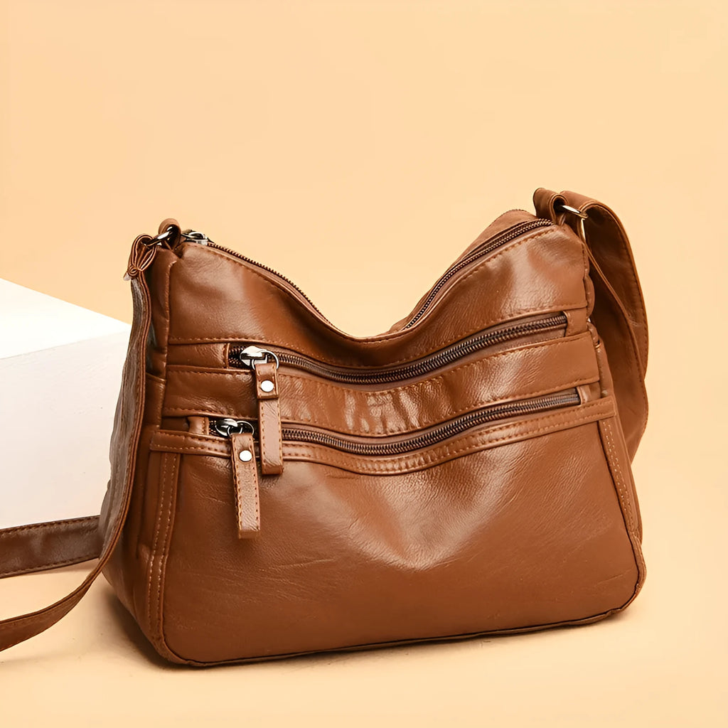 Real washed leather classic solid colour soft leather casual one-shoulder crossbody bag for women