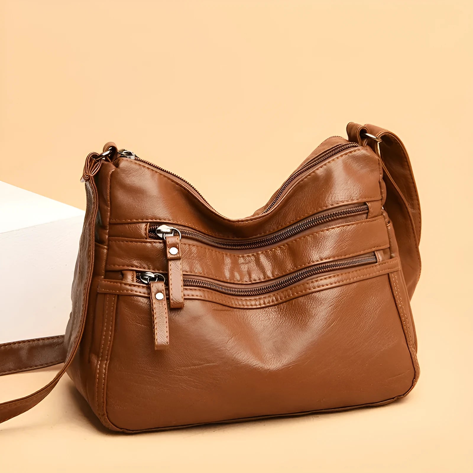 Real washed leather classic solid colour soft leather casual one-shoulder crossbody bag for women