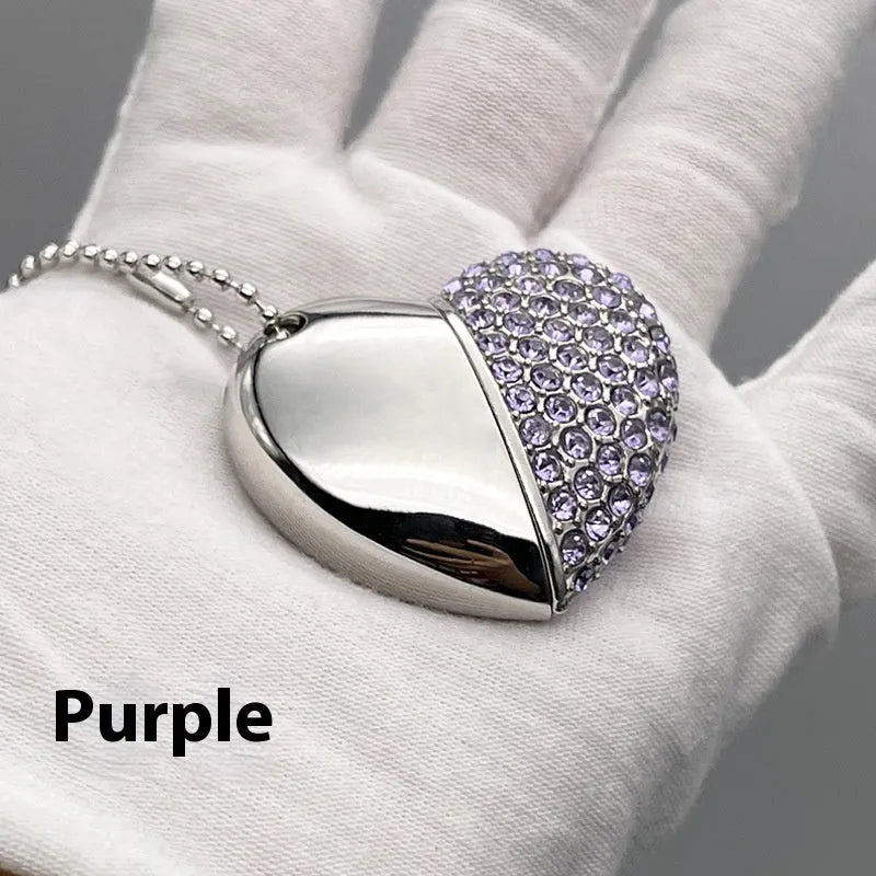 Heart-shaped brick pattern metal USB flash drive shown in multiple colour options.
