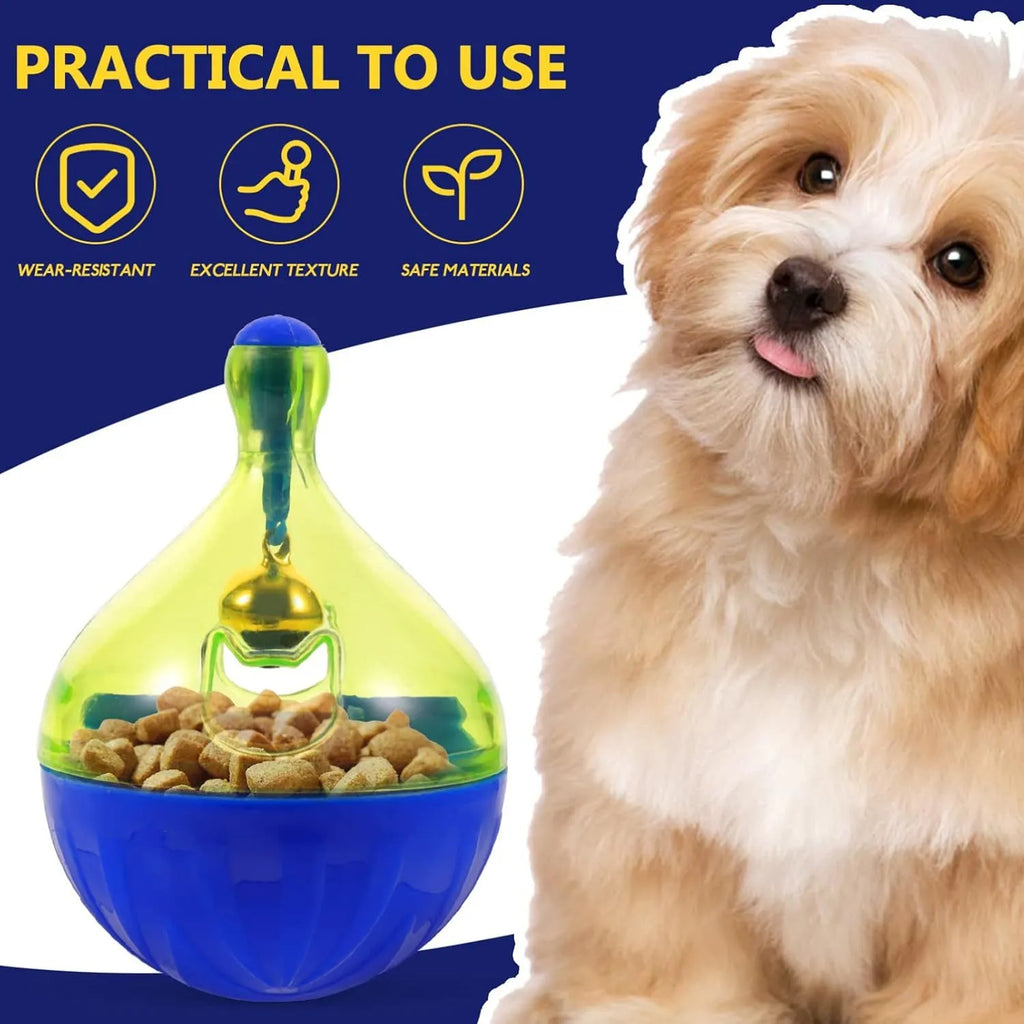 White tumbler-shaped pet treat dispenser toy measuring 14cm for dogs and cats