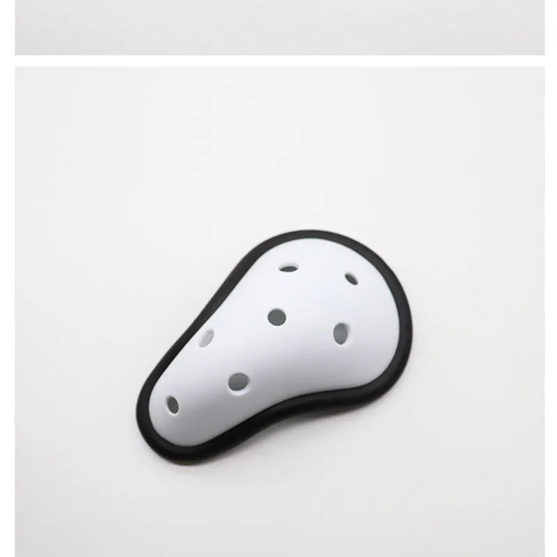 Rubber sports genital protector for adult and child athletes in boxing, hockey, rugby.