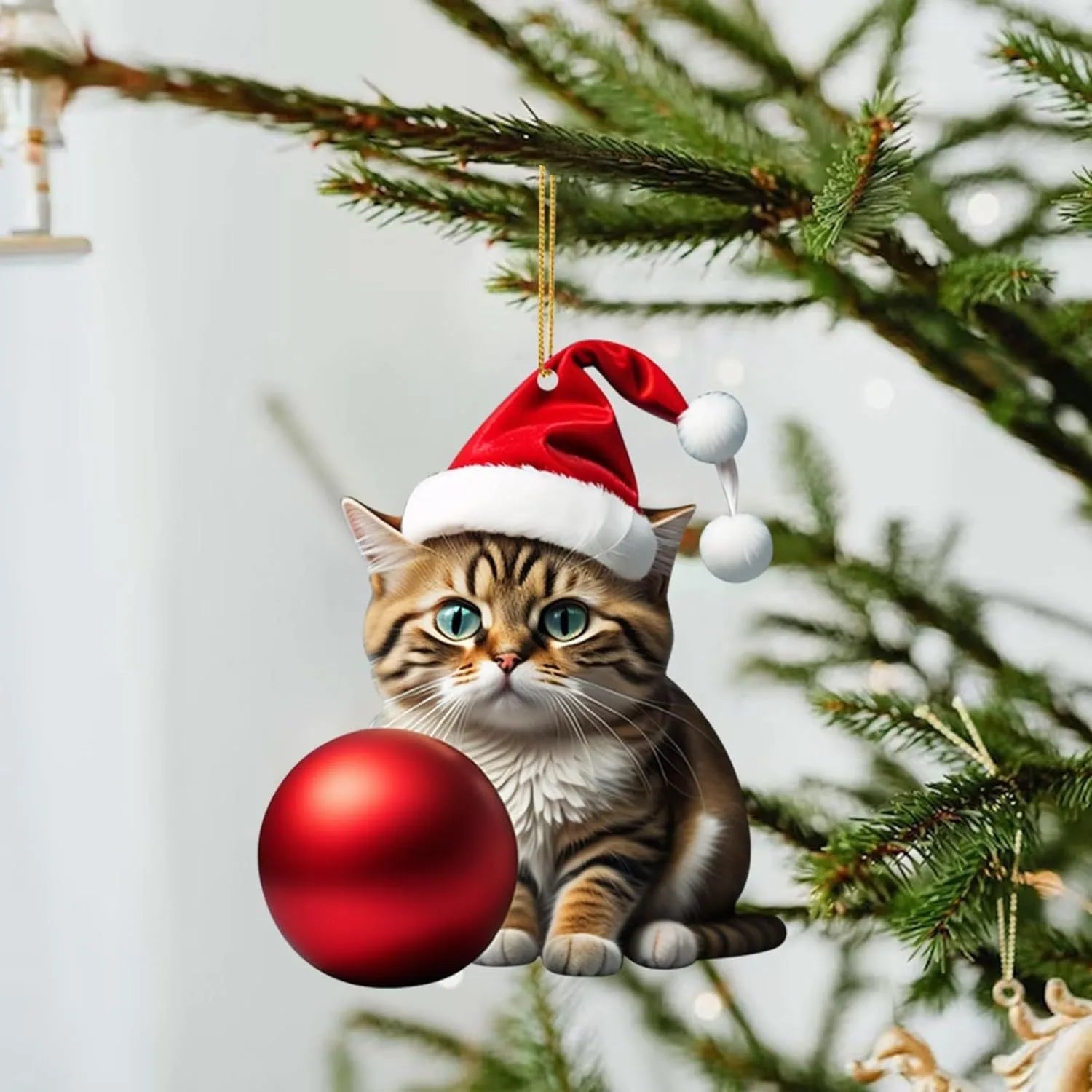 Colourful Christmas cat cartoon car hanging ornament made of clear acrylic