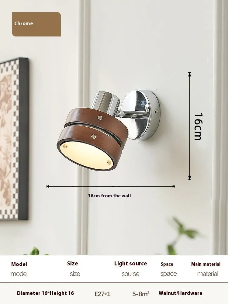 Nordic walnut small wall lamp for bedroom bedside with three colour options