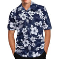 Men's loose fit floral printed beach shirt in polyester fabric with short sleeves