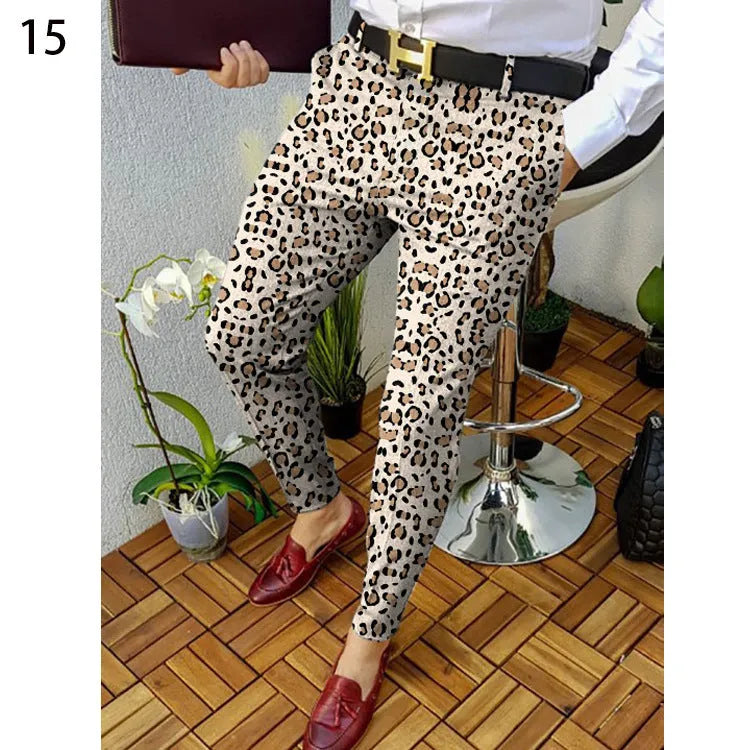 Men's slim fit plaid casual trousers with straight leg design and micro-elastic fabric