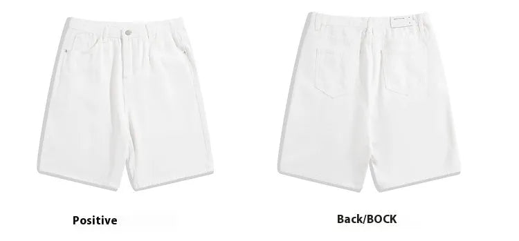 Men's solid colour denim shorts with straight leg design and front zipper fly in four colour options