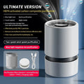 White simple style desktop air purifier with USB cable for small rooms.