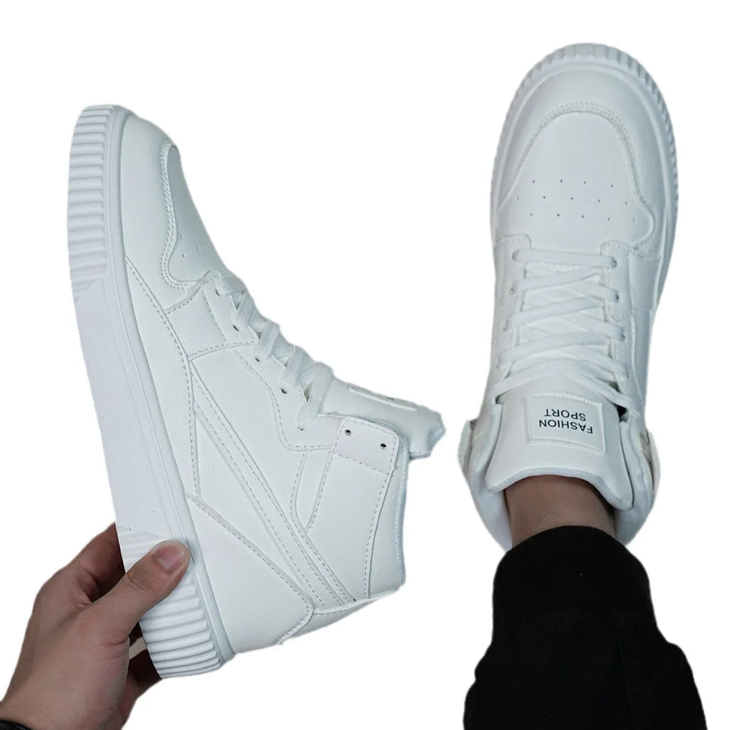 White men's casual shoes with round toe and microfiber upper for autumn winter wear