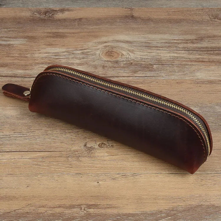Genuine leather handmade pencil case with zipper in four colour options