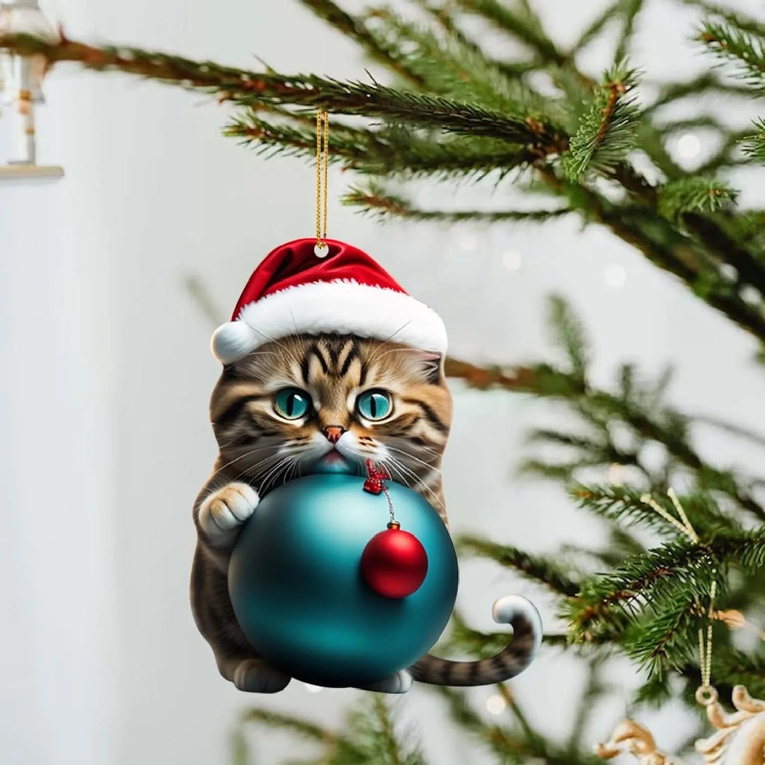 Colourful Christmas cat cartoon car hanging ornament made of clear acrylic