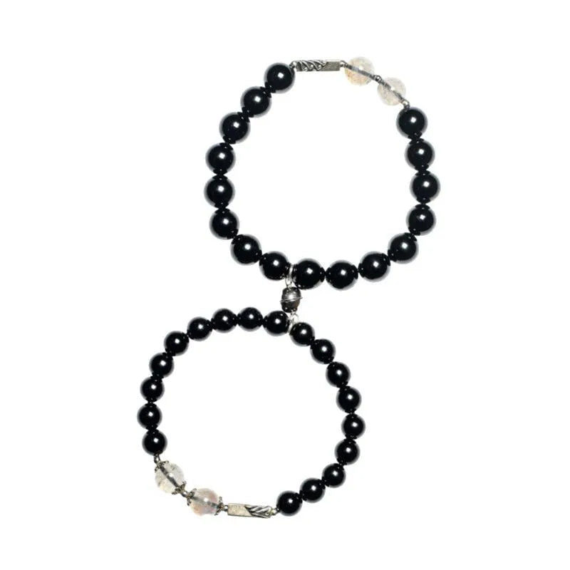 Obsidian Buddha beads couple bracelet DIY kit with 8mm and 10mm beads.