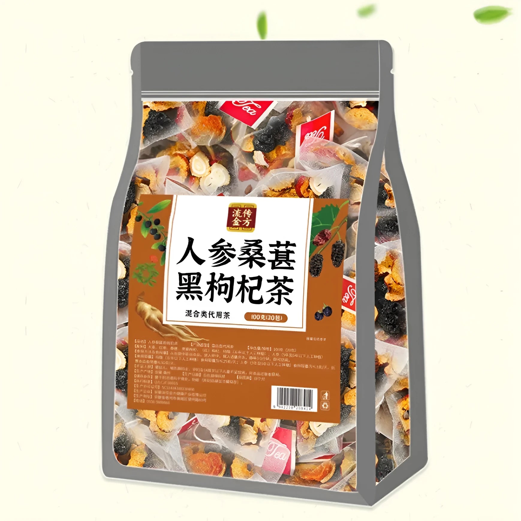 Ginseng black wolfberry tea with 40 individual 5g sachets totalling 200g