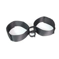 Black adjustable sex toy strap with knitted belt construction for secure adult toy attachment