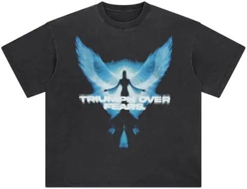 Men's loose black cotton t-shirt with cartoon print design in retro streetwear style