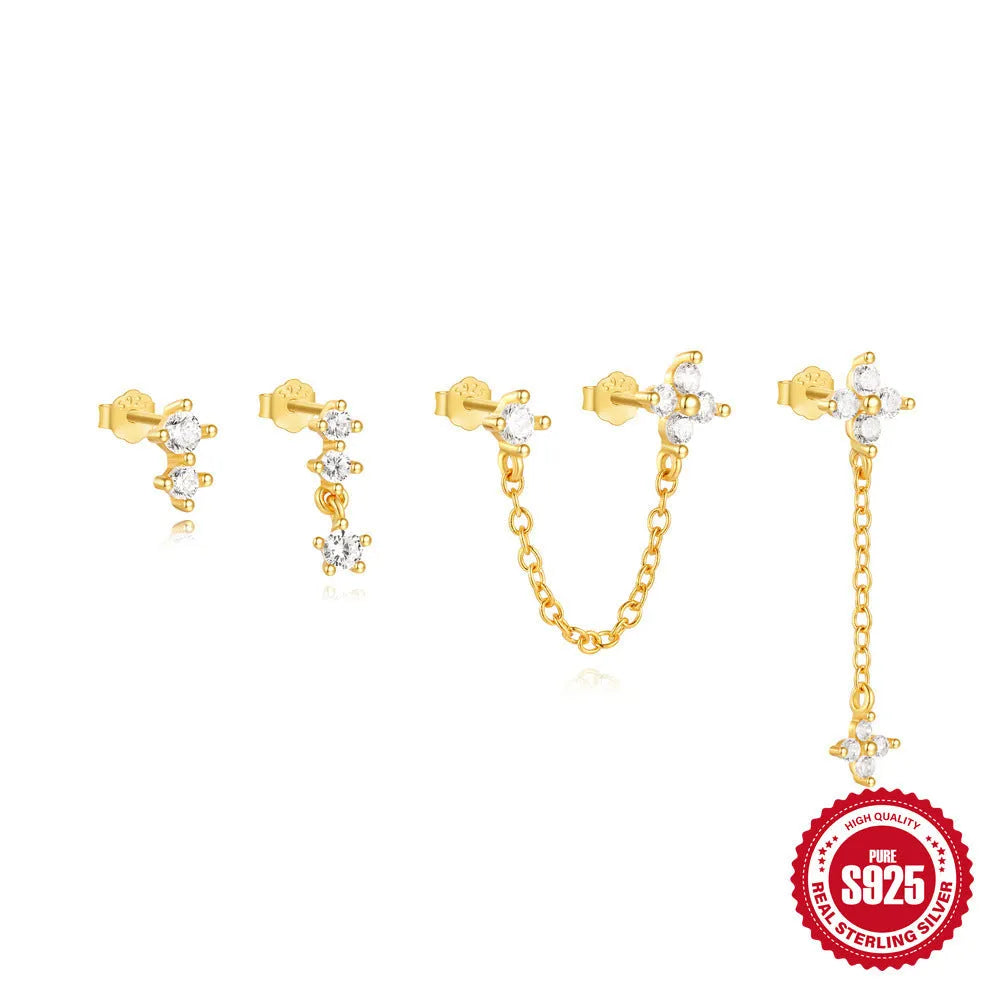 S925 sterling silver clover petal earrings with geometric design in gold tone colours