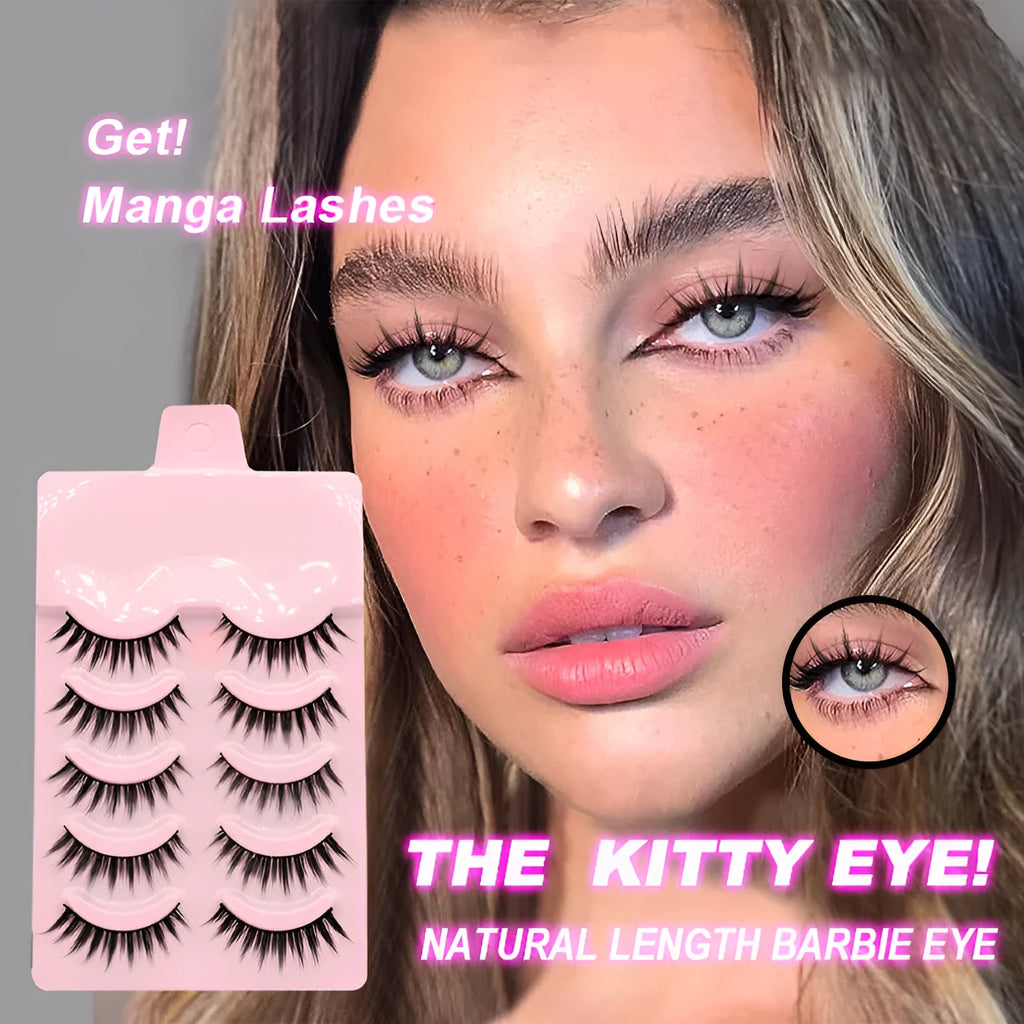 Pack of manga-style false eyelashes showing three wispy styles 007, 008, 009 for anime cosplay makeup.