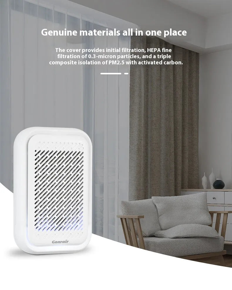 White wall-mounted air purifier with direct plug-in cord and filter screen