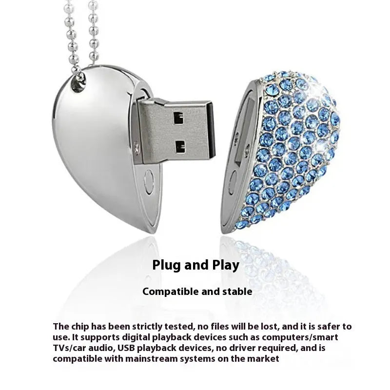 Heart-shaped brick pattern metal USB flash drive shown in multiple colour options.