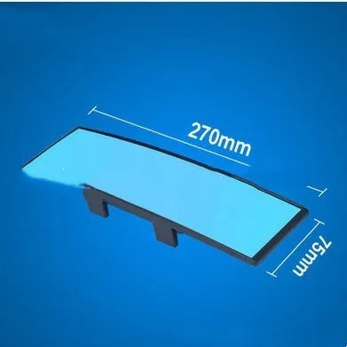 Curved blue filter rearview mirror measuring 270mm by 75mm with snap-on installation