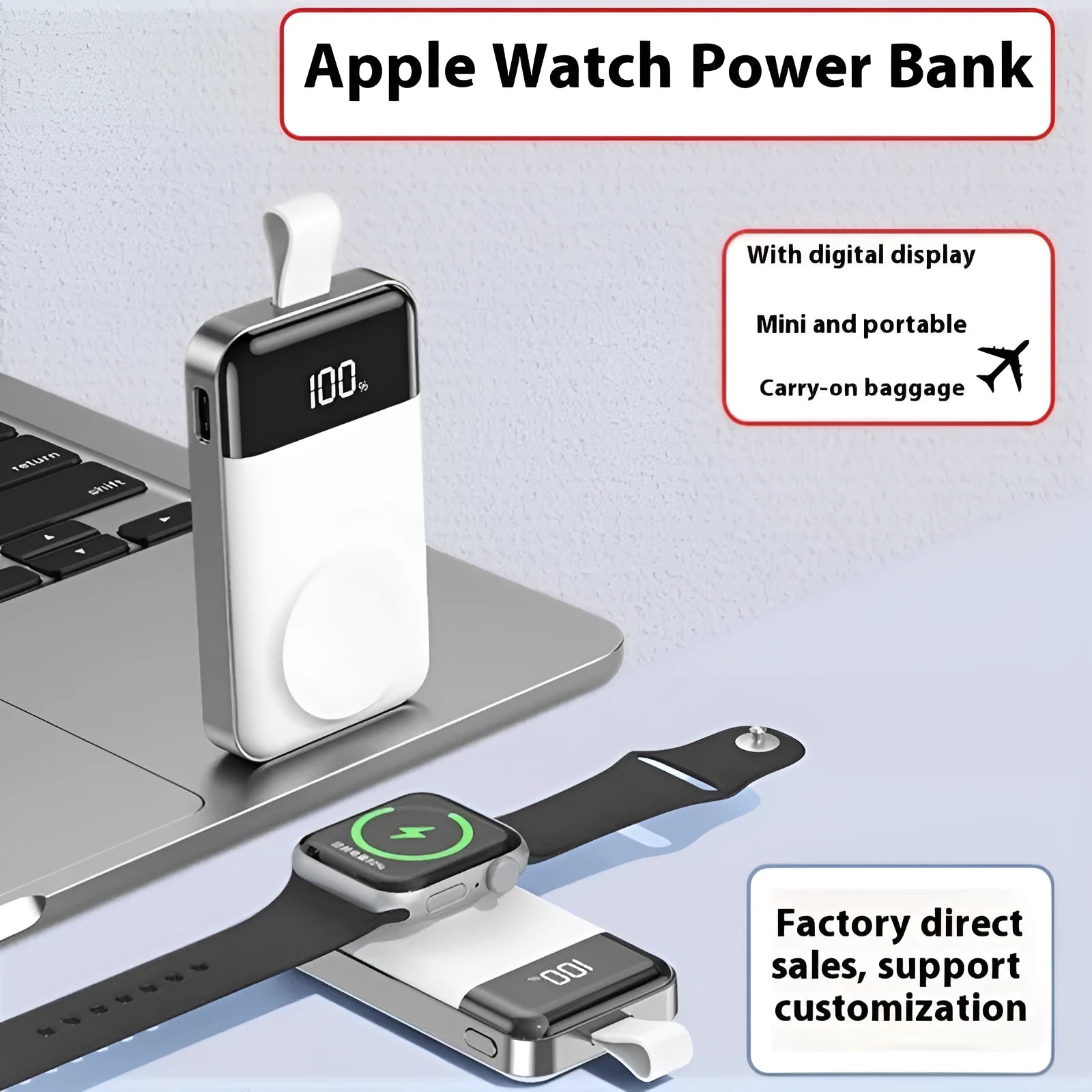 Silver mini portable wireless magnetic power bank with digital display and compact plastic shell, 75x43x16mm