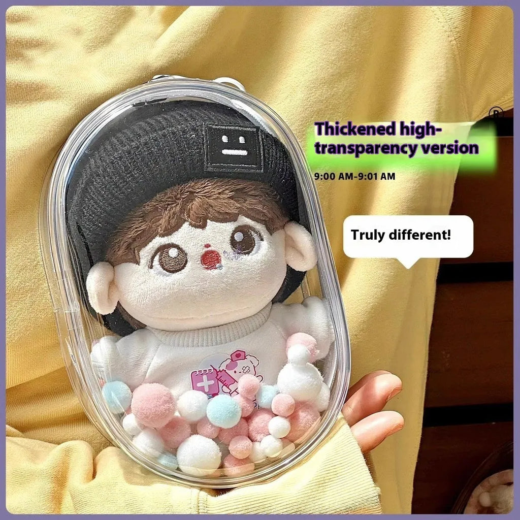 17cm PVC cube storage bag for dolls in transparent or coloured options with keychain