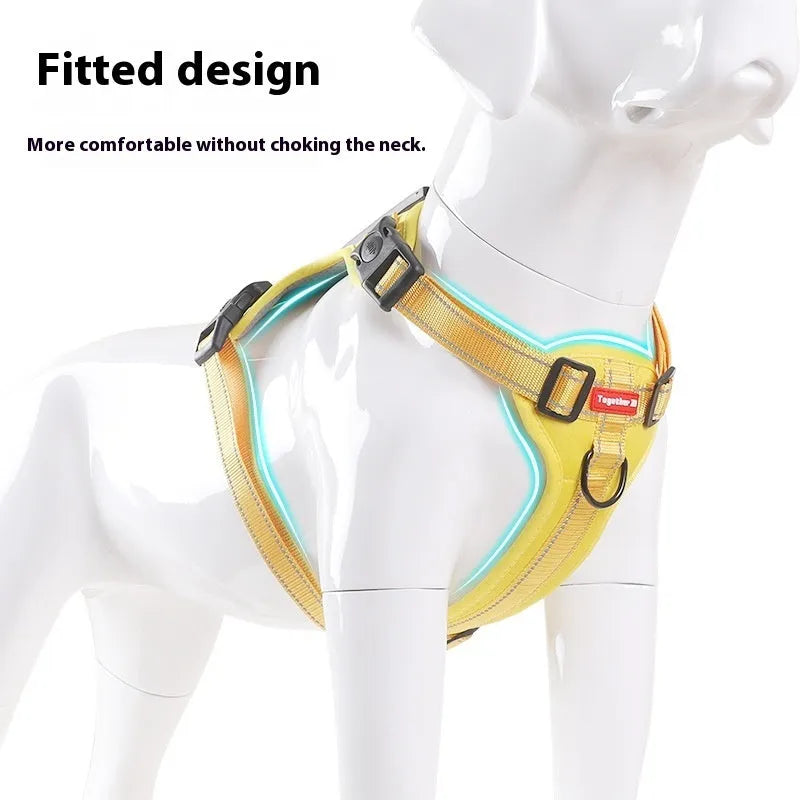 Polyester dog chest harness traction rope in multiple colours with adjustable sizing