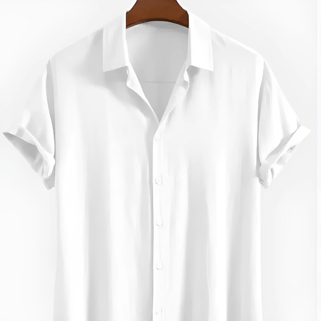 Men's loose-fit beachwear shirt in cotton linen blend fabric, short sleeve cardigan style