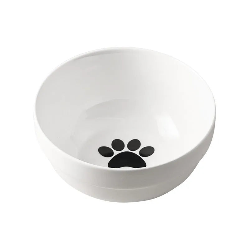 Ceramic cat bowl with iron frame in cat paw or fishbone print