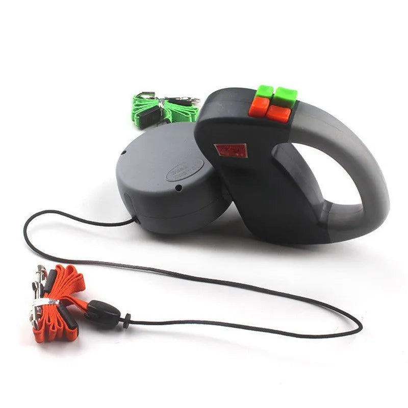Black ABS double-headed retractable pet traction belt for walking two dogs
