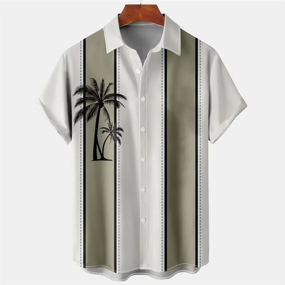 Men's Hawaiian summer shirt with 3D printed pattern in regular fit cardigan style