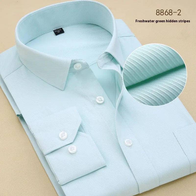 Men's slim fit cotton business shirt in black with long sleeves and professional styling