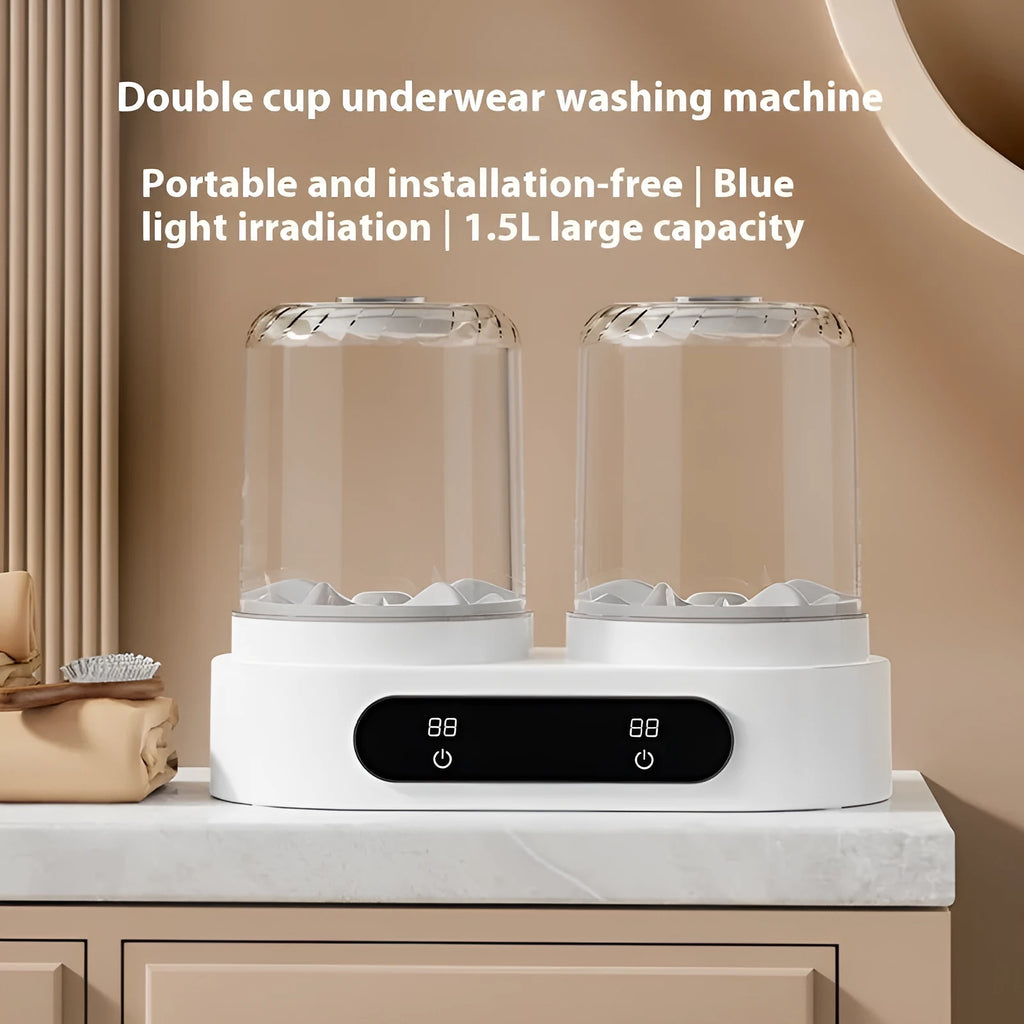 White double bucket mini underwear washing machine with USB power connection